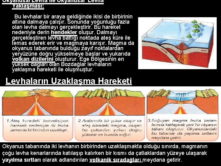 Okyanusal Levha ile Okyanusal Levha Yaklaşması: Bu levhalar bir araya geldiğinde ikisi de birbirinin