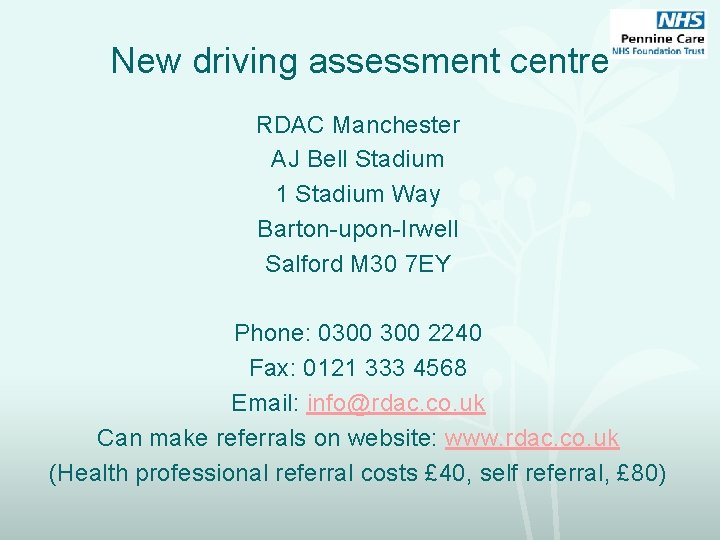 New driving assessment centre RDAC Manchester AJ Bell Stadium 1 Stadium Way Barton-upon-Irwell Salford