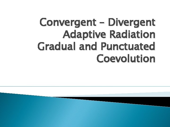 Convergent – Divergent Adaptive Radiation Gradual and Punctuated Coevolution 