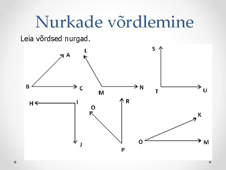 Nurkade võrdlemine Leia võrdsed nurgad. 