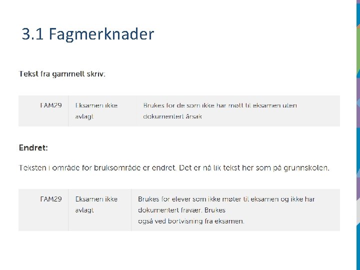 3. 1 Fagmerknader 