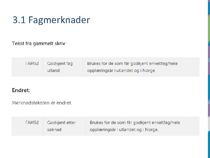 3. 1 Fagmerknader 