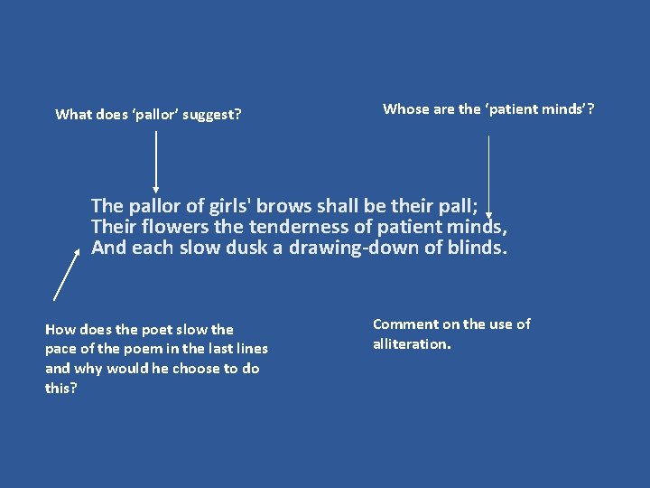 What does ‘pallor’ suggest? Whose are the ‘patient minds’? The pallor of girls' brows