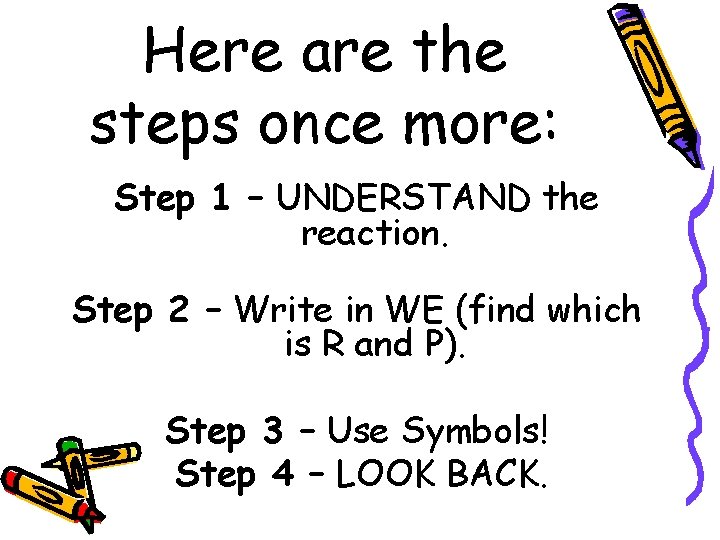 Here are the steps once more: Step 1 – UNDERSTAND the reaction. Step 2