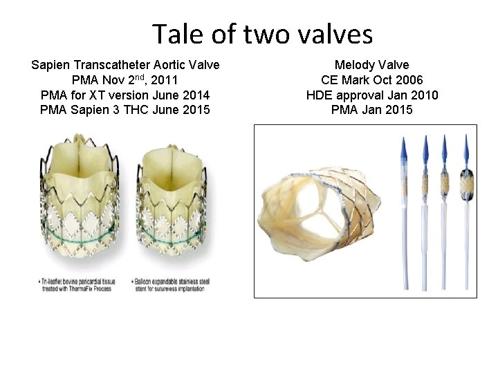 Tale of two valves Sapien Transcatheter Aortic Valve PMA Nov 2 nd, 2011 PMA