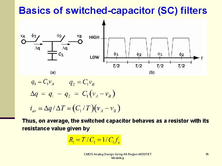 Basics of switched-capacitor (SC) filters Thus, on average, the switched capacitor behaves as a