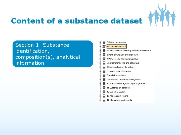 Content of a substance dataset Section 1: Substance identification, composition(s), analytical information Content of a substance dataset Section 1: Substance identification, composition(s), analytical information