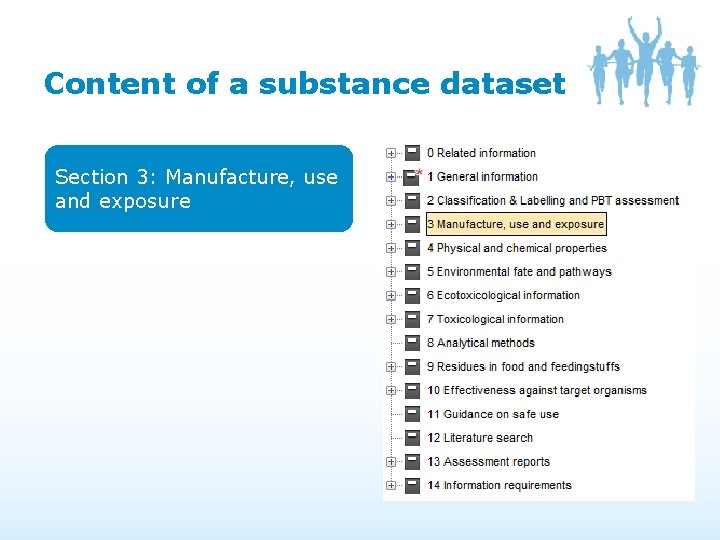 Content of a substance dataset Section 3: Manufacture, use and exposure Content of a substance dataset Section 3: Manufacture, use and exposure