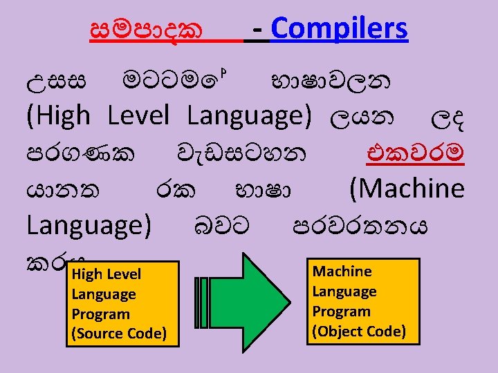 සමප දක - Compilers උසස මටටම භ ෂ වලන (High Level Language) ලයන ලද