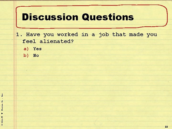 Discussion Questions 1. Have you worked in a job that made you feel alienated?