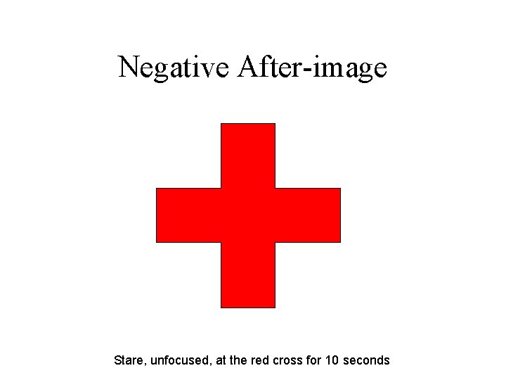 Negative After-image Stare, unfocused, at the red cross for 10 seconds 