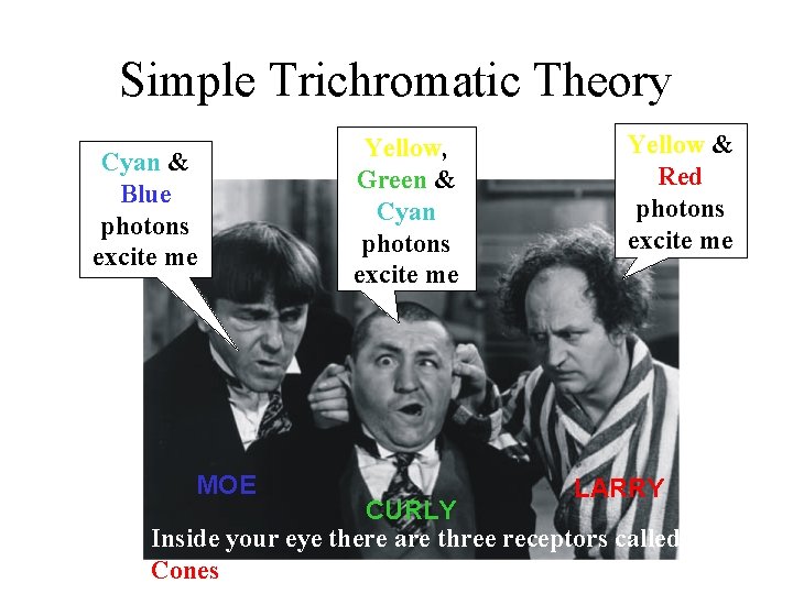 Simple Trichromatic Theory Cyan & Blue photons excite me MOE Yellow, Green & Cyan