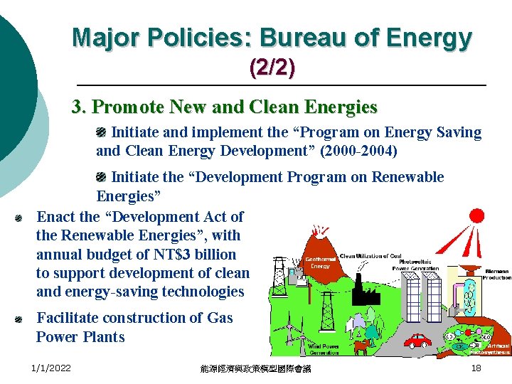 Major Policies: Bureau of Energy (2/2) 3. Promote New and Clean Energies Initiate and