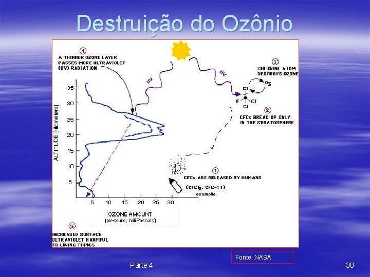 Destruição do Ozônio Fonte: NASA Parte 4 38 