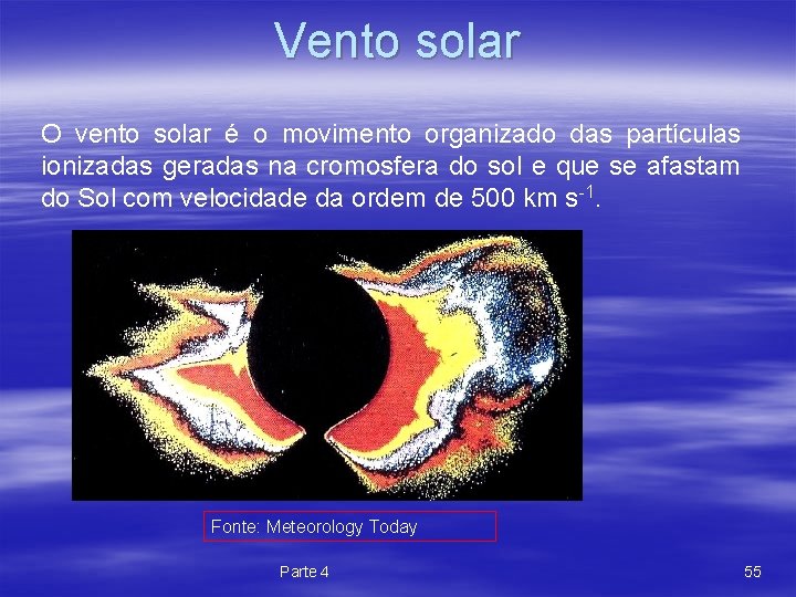 Vento solar O vento solar é o movimento organizado das partículas ionizadas geradas na