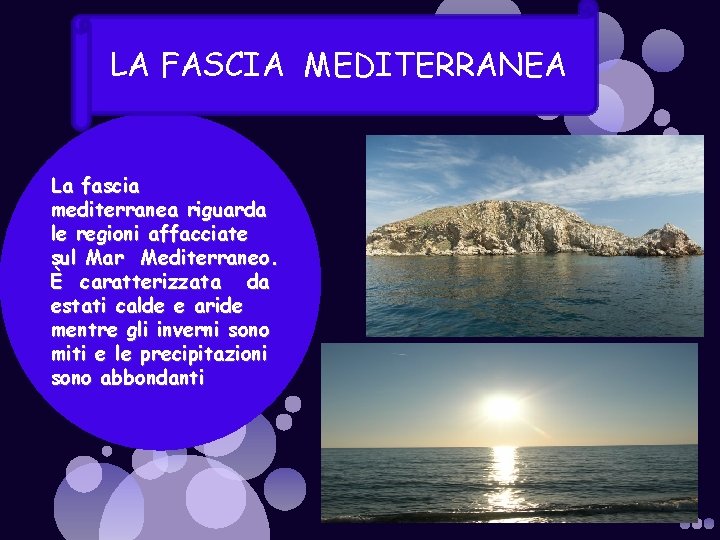 LA FASCIA MEDITERRANEA La fascia mediterranea riguarda le regioni affacciate sul Mar Mediterraneo. È