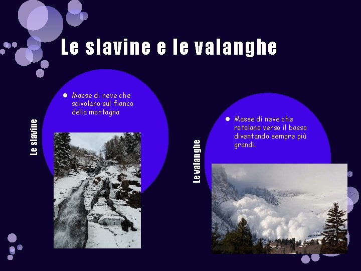 Le slavine e le valanghe Le slavine Masse di neve che scivolano sul fianco