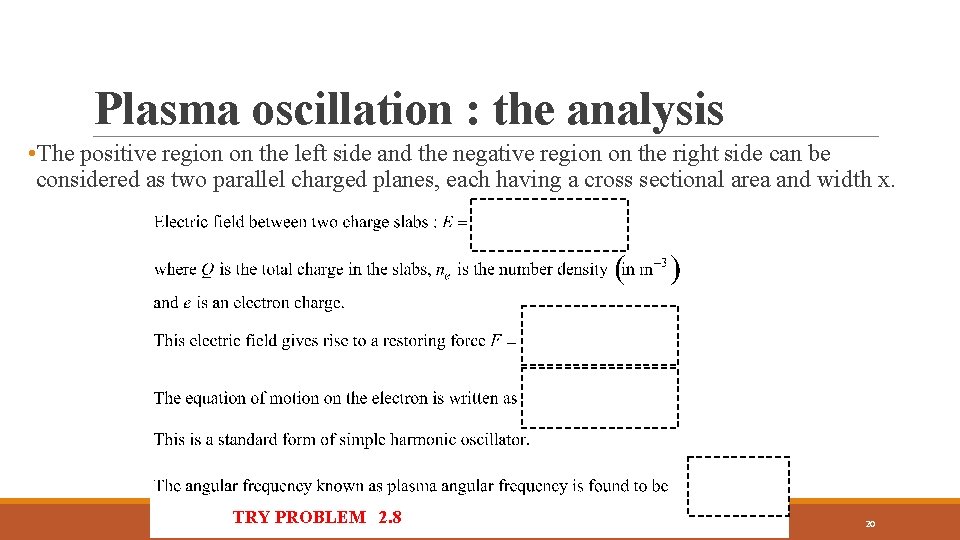 Plasma oscillation : the analysis • The positive region on the left side and