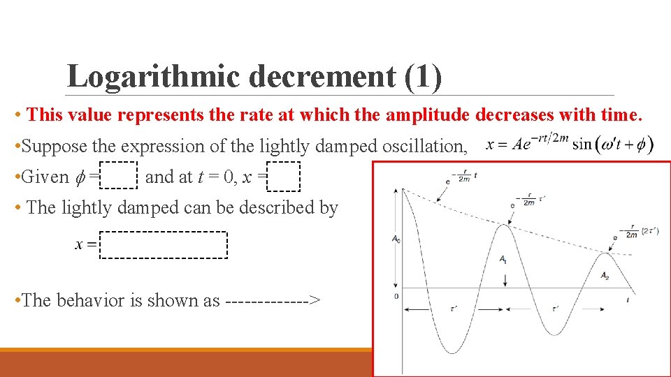 Logarithmic decrement (1) • This value represents the rate at which the amplitude decreases