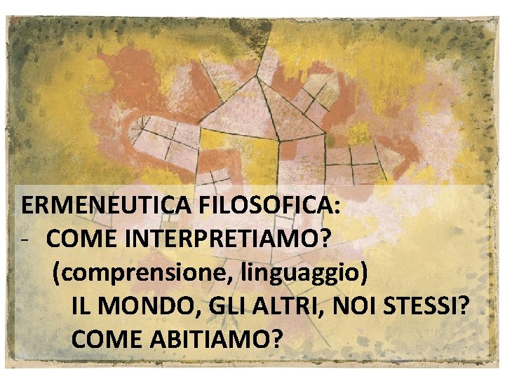 Paul Klee, Rotierende Haus (1921) ERMENEUTICA FILOSOFICA: - COME INTERPRETIAMO? (comprensione, linguaggio) IL MONDO, Paul Klee, Rotierende Haus (1921) ERMENEUTICA FILOSOFICA: - COME INTERPRETIAMO? (comprensione, linguaggio) IL MONDO,