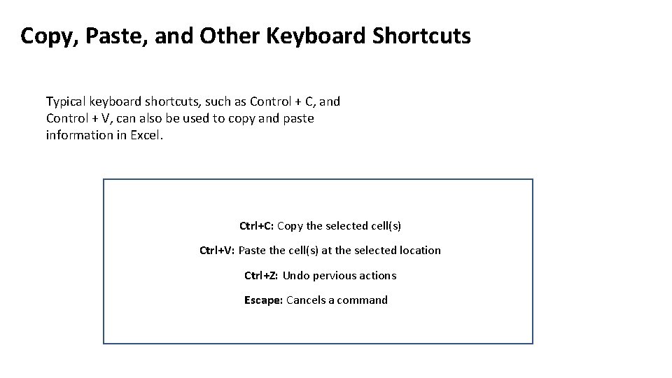 Copy, Paste, and Other Keyboard Shortcuts Typical keyboard shortcuts, such as Control + C,