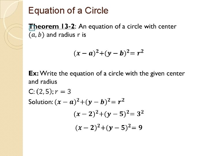 Equation of a Circle � 