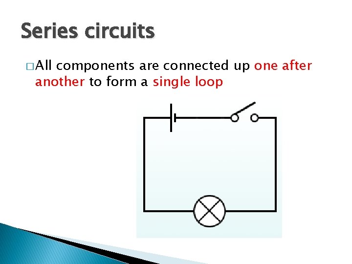 Series circuits � All components are connected up one after another to form a