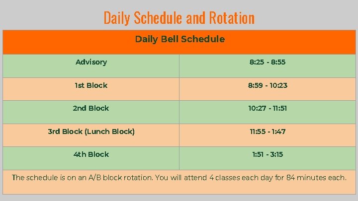 Daily Schedule and Rotation Daily Bell Schedule Advisory 8: 25 - 8: 55 1