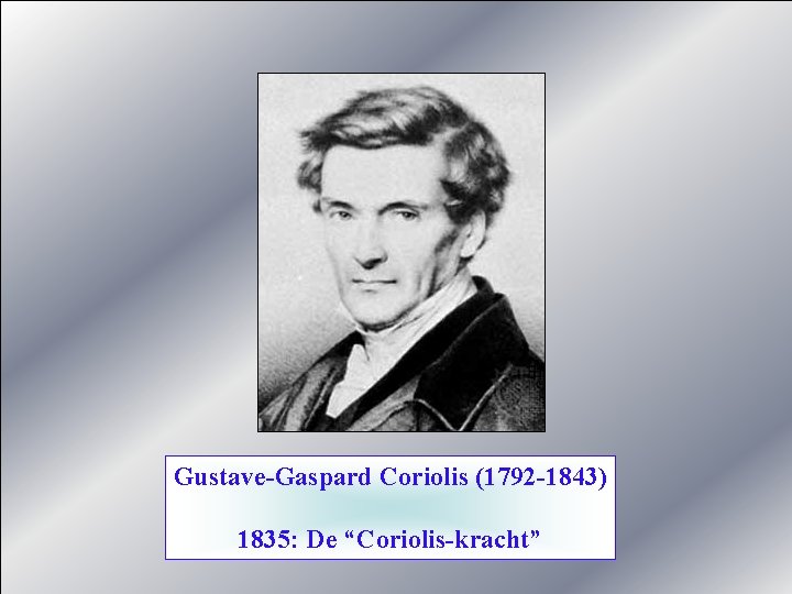 Gustave-Gaspard Coriolis (1792 -1843) 1835: De “Coriolis-kracht” 