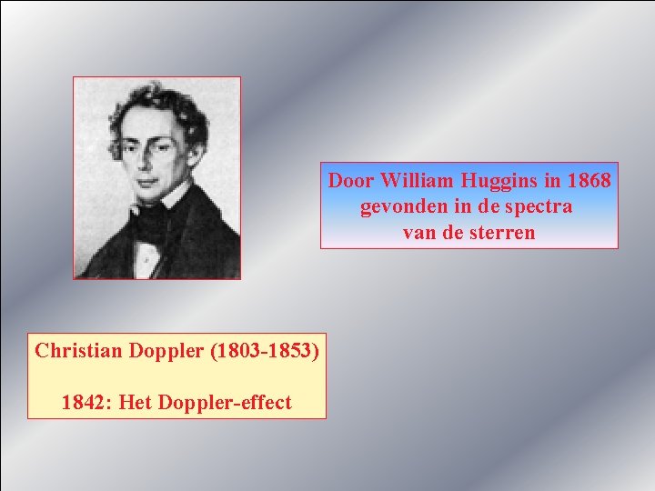 Door William Huggins in 1868 gevonden in de spectra van de sterren Christian Doppler