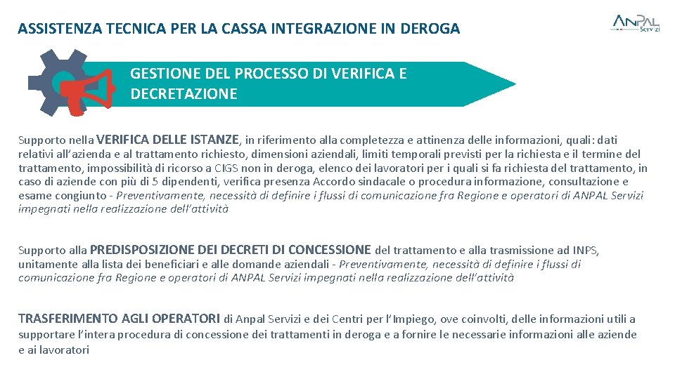 ASSISTENZA TECNICA PER LA CASSA INTEGRAZIONE IN DEROGA GESTIONE DEL PROCESSO DI VERIFICA E