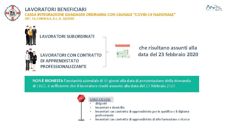 LAVORATORI BENEFICIARI CASSA INTEGRAZIONE GUADAGNI ORDINARIA CON CAUSALE “COVID-19 NAZIONALE” ART. 19, COMMA 8,