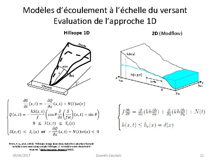 Modèles d’écoulement à l’échelle du versant Evaluation de l’approche 1 D Hillsope 1 D