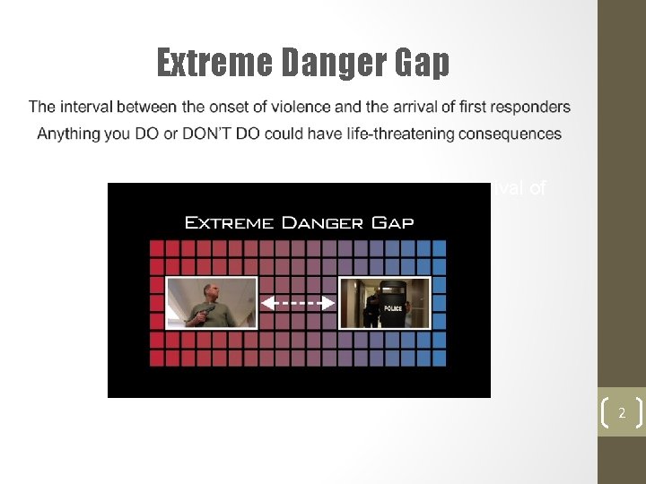 Extreme Danger Gap e interval between the onset of violence and the arrival of