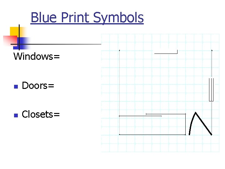 Blue Print Symbols Windows= n Doors= n Closets= 