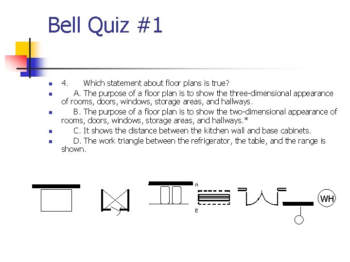 Bell Quiz #1 n n n 4. Which statement about floor plans is true?