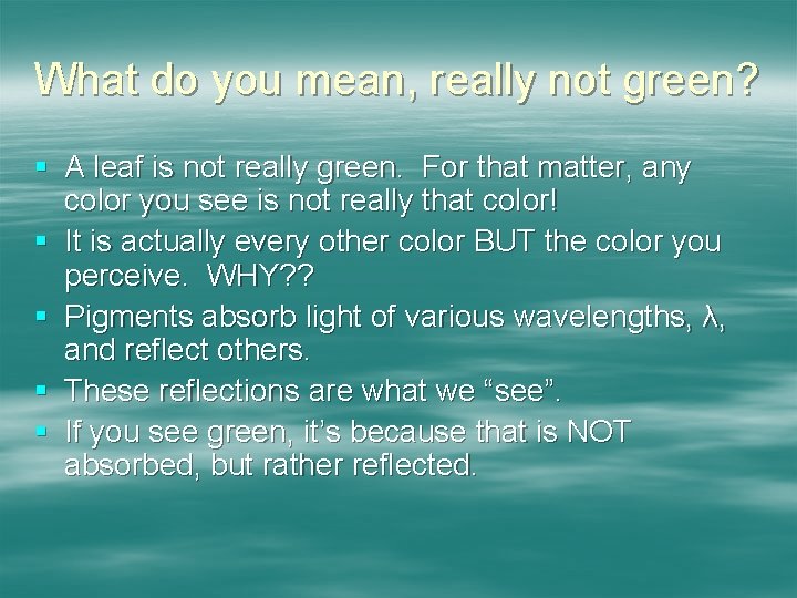 What do you mean, really not green? § A leaf is not really green.