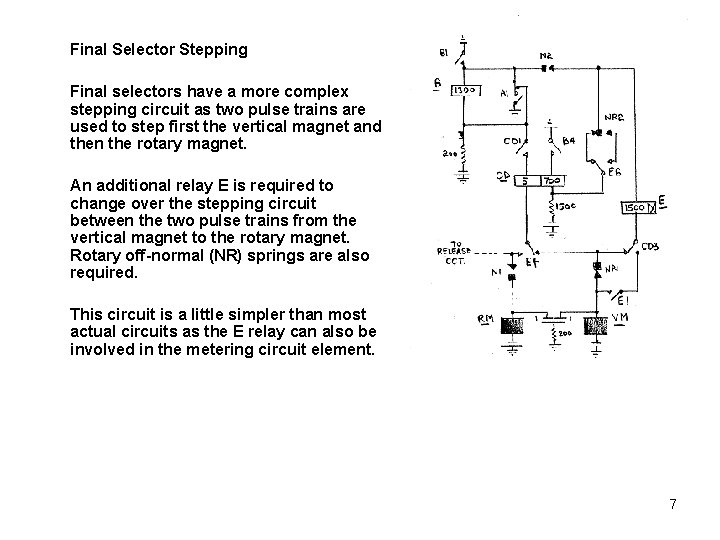 Final Selector Stepping Final selectors have a more complex stepping circuit as two pulse Final Selector Stepping Final selectors have a more complex stepping circuit as two pulse