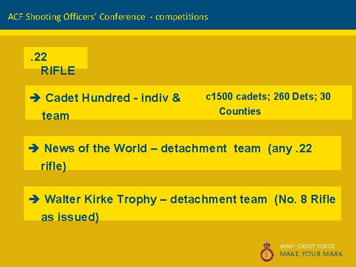 ACF Shooting Officers’ Conference - competitions . 22 RIFLE è Cadet Hundred - indiv