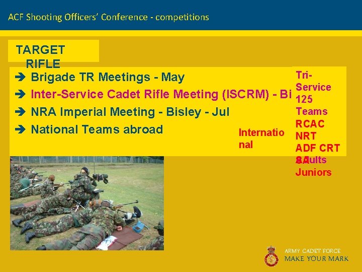 ACF Shooting Officers’ Conference - competitions TARGET RIFLE Triè Brigade TR Meetings - May