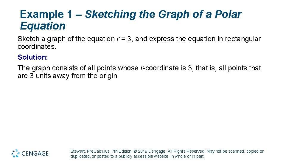 Example 1 – Sketching the Graph of a Polar Equation Sketch a graph of