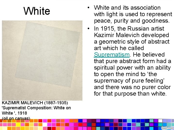 White KAZIMIR MALEVICH (1887 -1935) 'Suprematist Composition: White on White ', 1918 (oil on