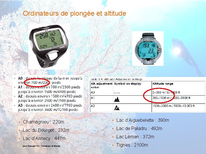 Ordinateurs de plongée et altitude 31 § Chamagnieu : 220 m § Lac d’Aiguebelette