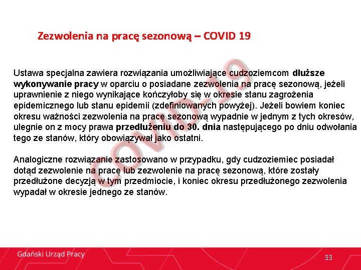 Zezwolenia na pracę sezonową – COVID 19 9 1 D I V O C