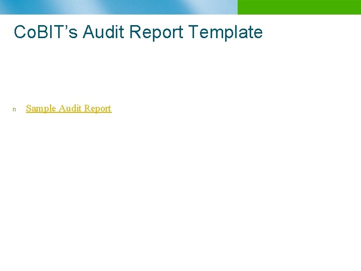 Co. BIT’s Audit Report Template n Sample Audit Report 