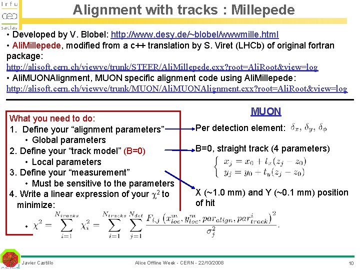 Alignment with tracks : Millepede • Developed by V. Blobel: http: //www. desy. de/~blobel/wwwmille.