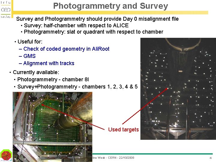 Photogrammetry and Survey and Photogrammetry should provide Day 0 misalignment file • Survey: half-chamber