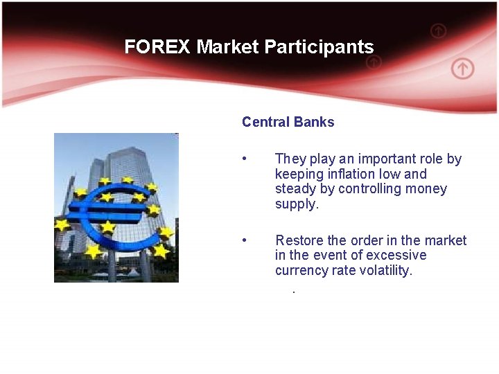 FOREX Market Participants Central Banks • They play an important role by keeping inflation