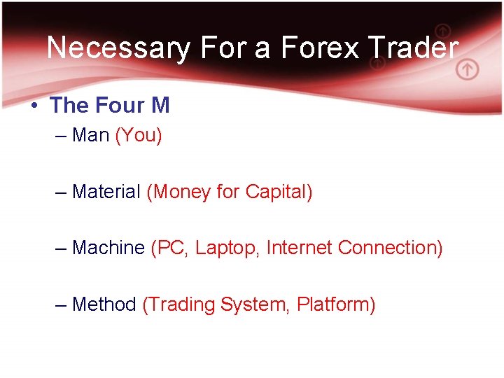 Necessary For a Forex Trader • The Four M – Man (You) – Material