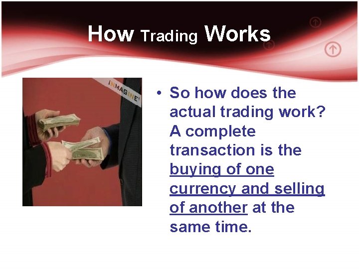 How Trading Works • So how does the actual trading work? A complete transaction
